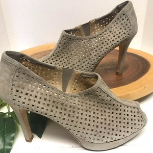 Paul Green LasercUt Suede PeepToe Stiletto Booties